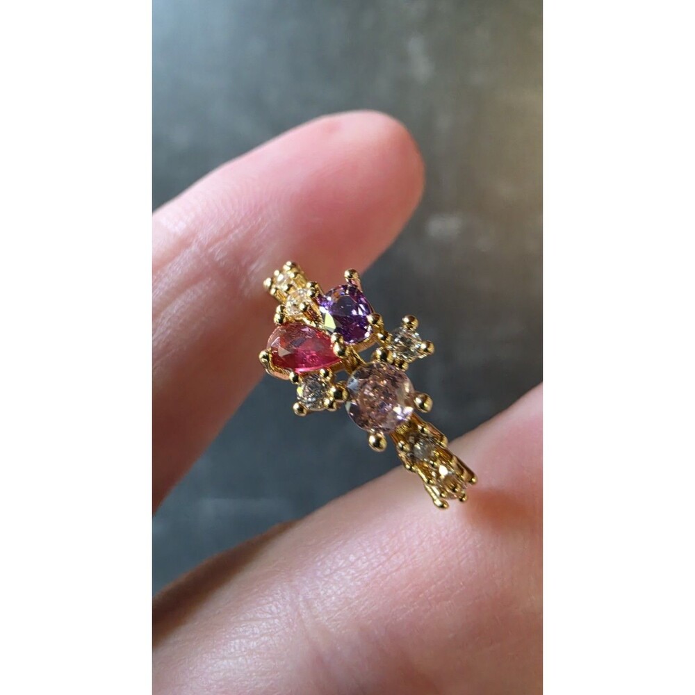 Pink & Purple Rhinestone Gold Tone Metal Ring Size 6.75 Costume Jewelry